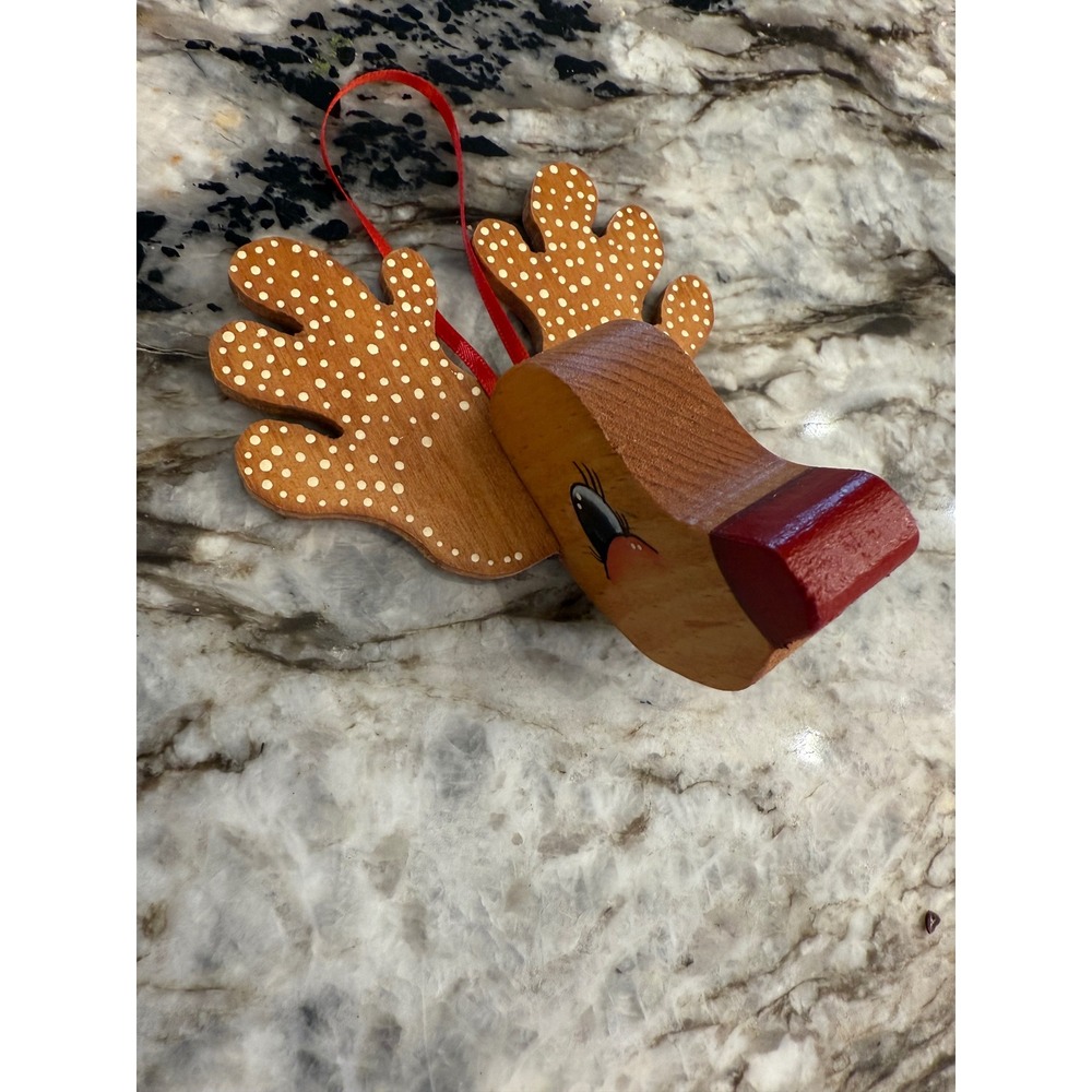 Vintage Wooden Reindeer Ornament Cute‎ Christmas Tree Rudolph Holiday Decor